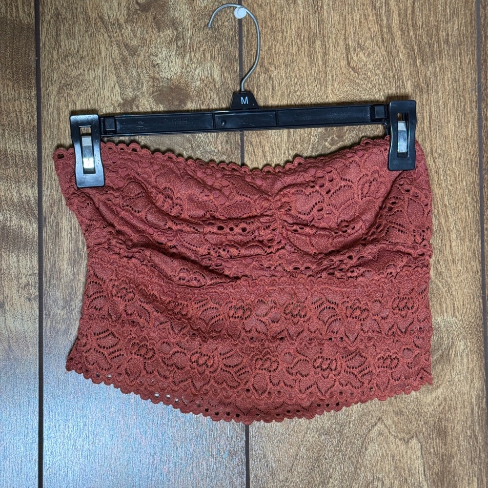 Aerie Rust Orange Floral Lace Bandeau Strapless Bralette Crop Top Large